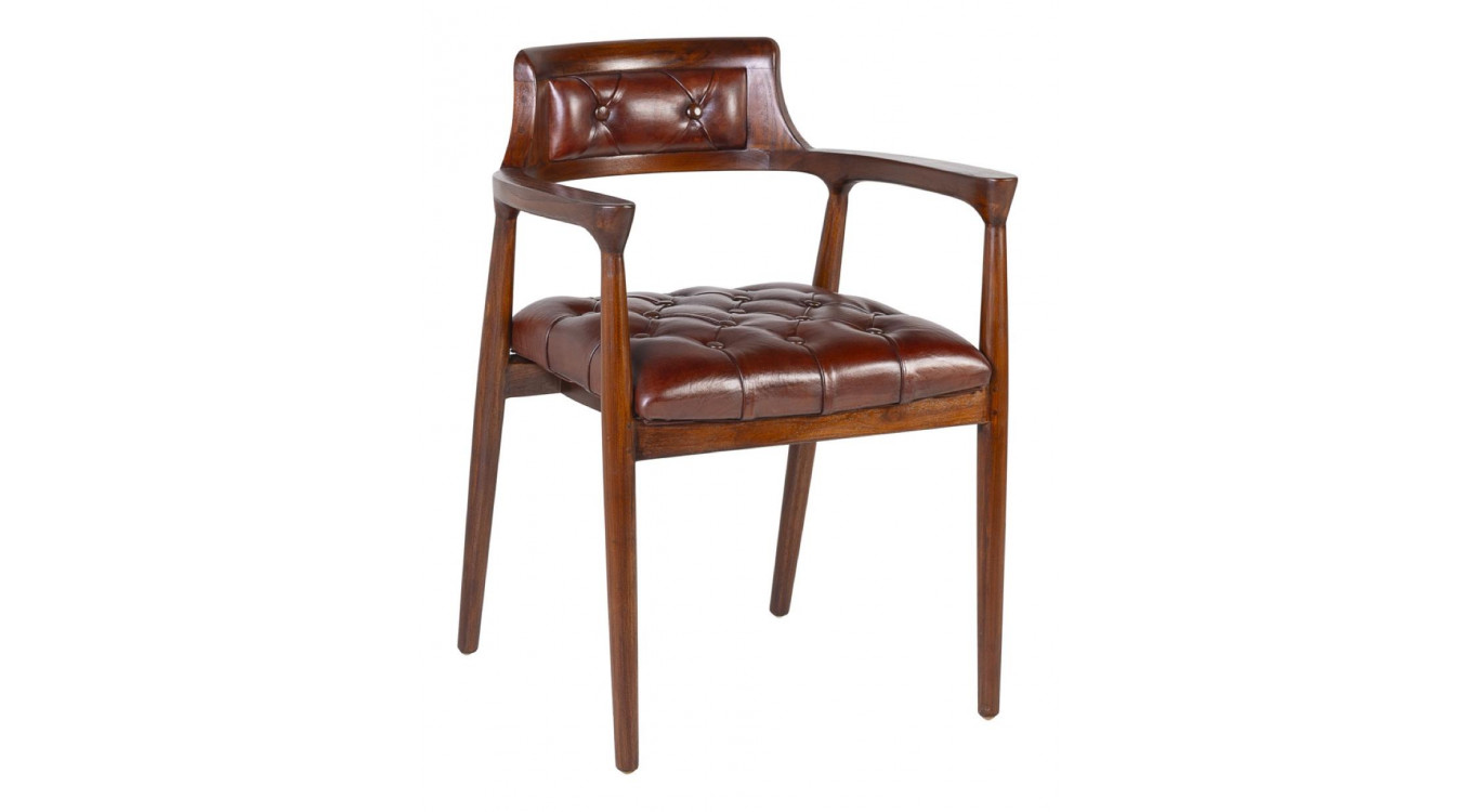 Fauteuil Bois Cuir Marron 60x57x80cm