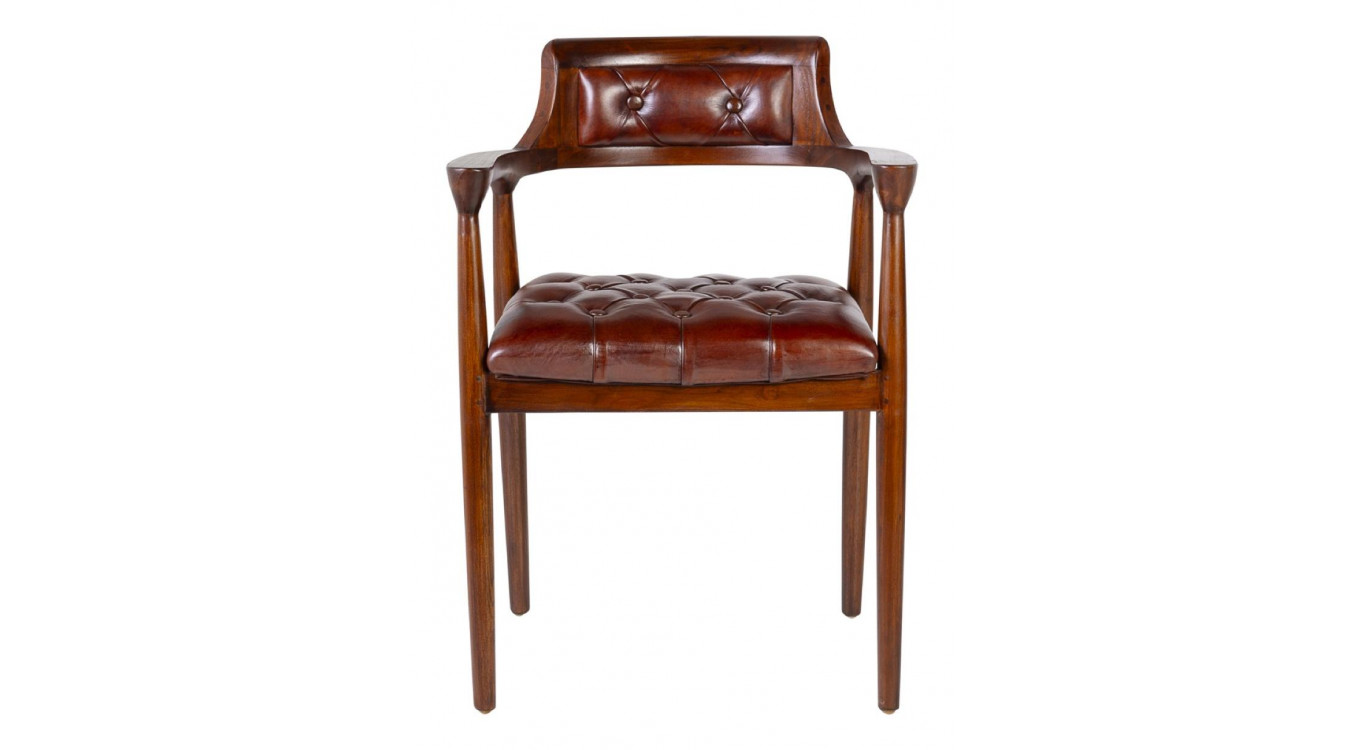 Fauteuil Bois Cuir Marron 60x57x80cm