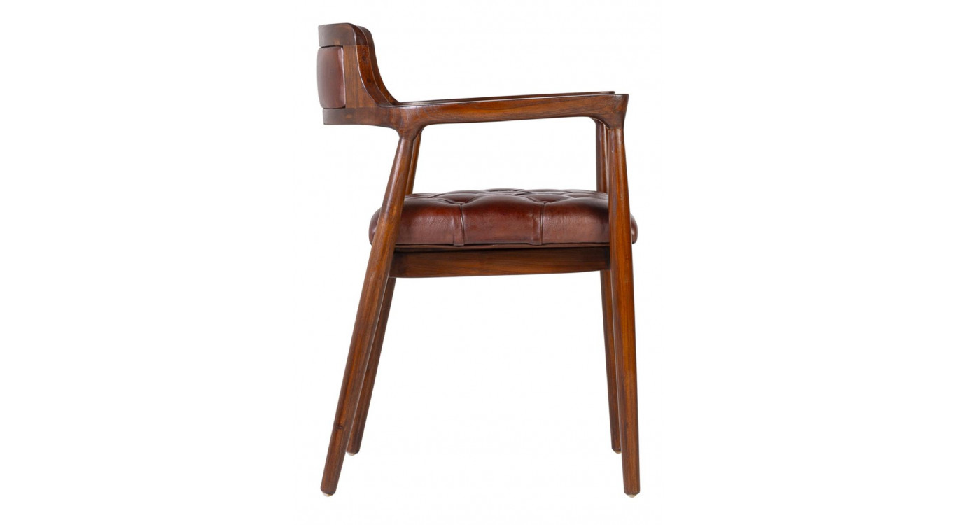 Fauteuil Bois Cuir Marron 60x57x80cm