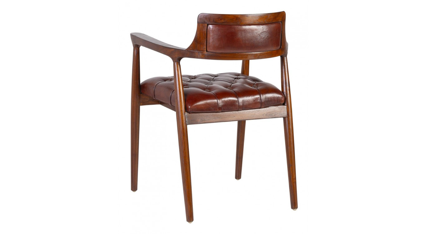 Fauteuil Bois Cuir Marron 60x57x80cm