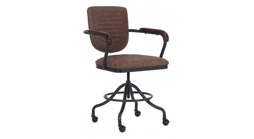 Fauteuil Fer Peau Synthétique Marron 60x58x83/100cm