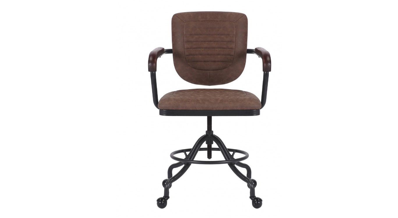 Fauteuil Fer Peau Synthétique Marron 60x58x83/100cm