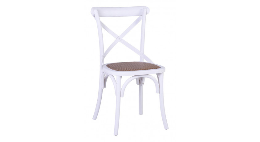 Chaise Bois Rotin Blanc 50x55x89cm