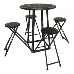 Table Haute avec 4 Tabourets Fer Noir 163x163x102cm