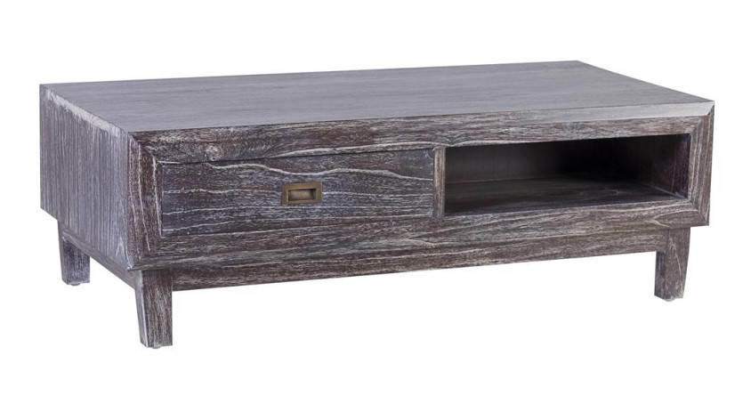 Table Basse 2 Tiroirs Bois Bronze Marron 120x60x40cm