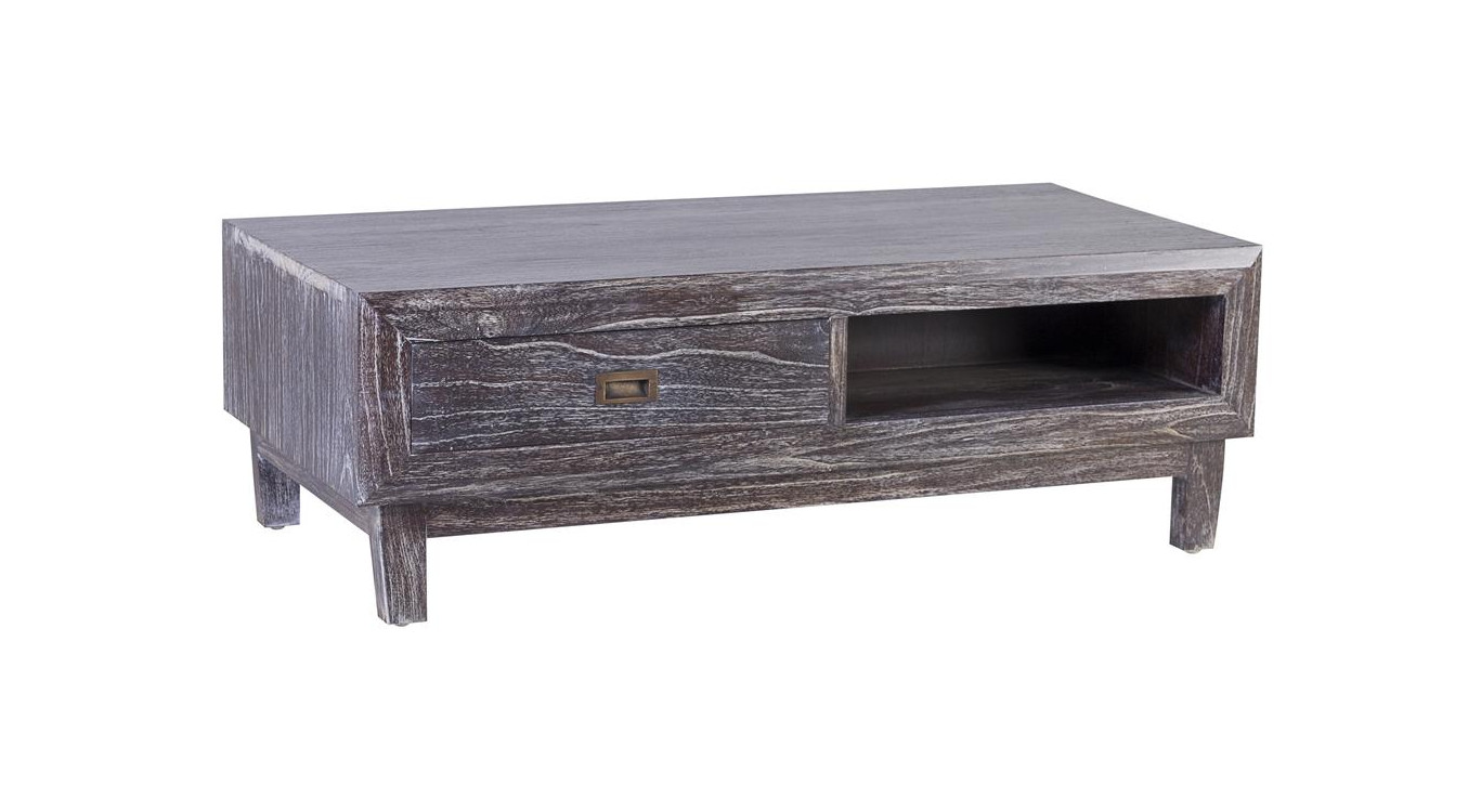 Table Basse 2 Tiroirs Bois Bronze Marron 120x60x40cm