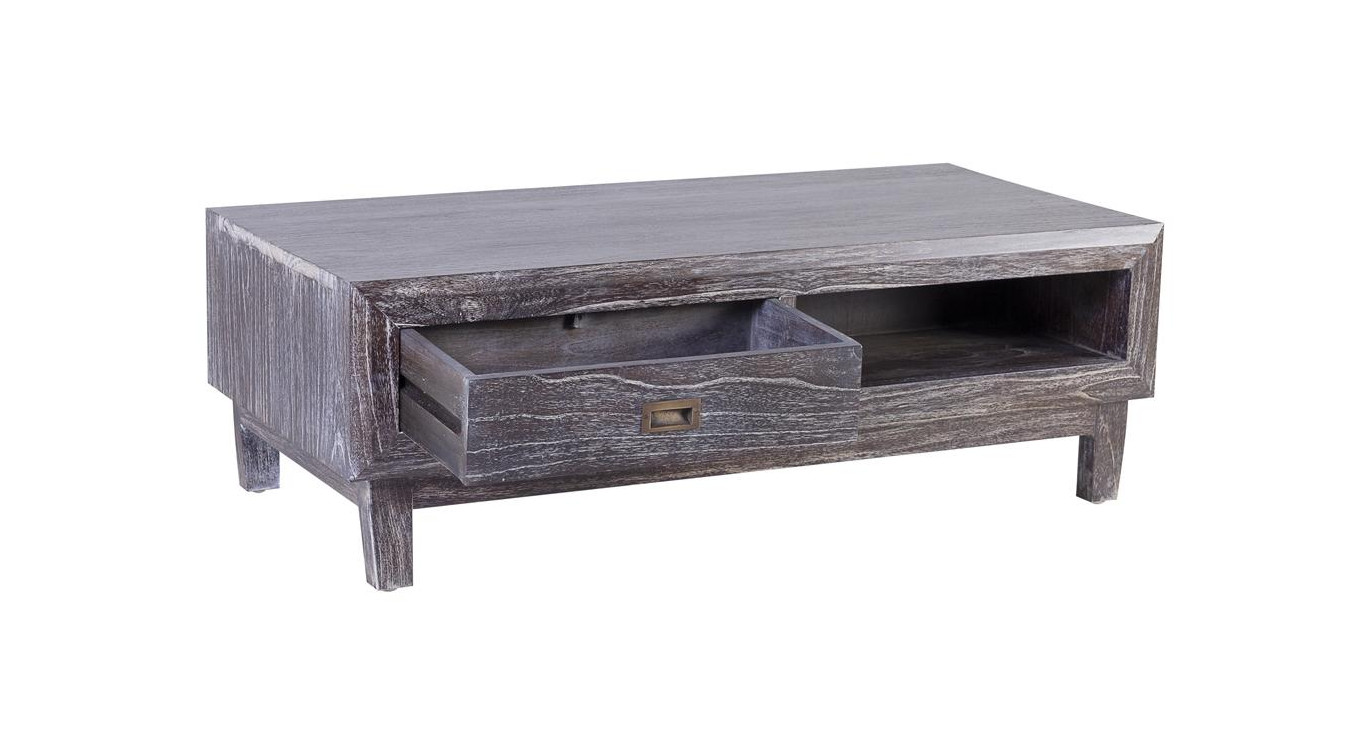 Table Basse 2 Tiroirs Bois Bronze Marron 120x60x40cm