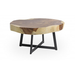 Table Basse Bois Fer Marron 80x90x45cm