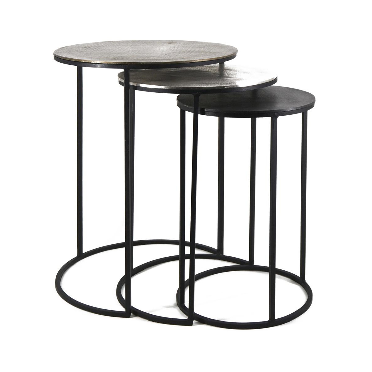 Lot de 3 Sellettes Aluminum Fer Noir Or Argent 42x42x60cm