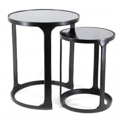 Lot de 2 Consoles Aluminum Verre Noir 40x40x80cm