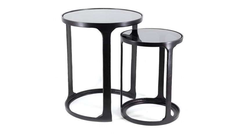 Lot de 2 Consoles Aluminum Verre Noir 40x40x80cm