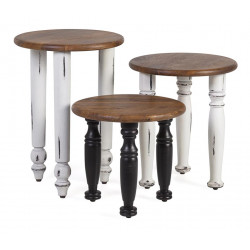 Lot de 3 Tables Basses Bois Blanc Marron Noir 40x40x55cm