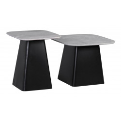 Lot de 2 Tables Basses Céramique Fer Noir Gris 40x40x47cm