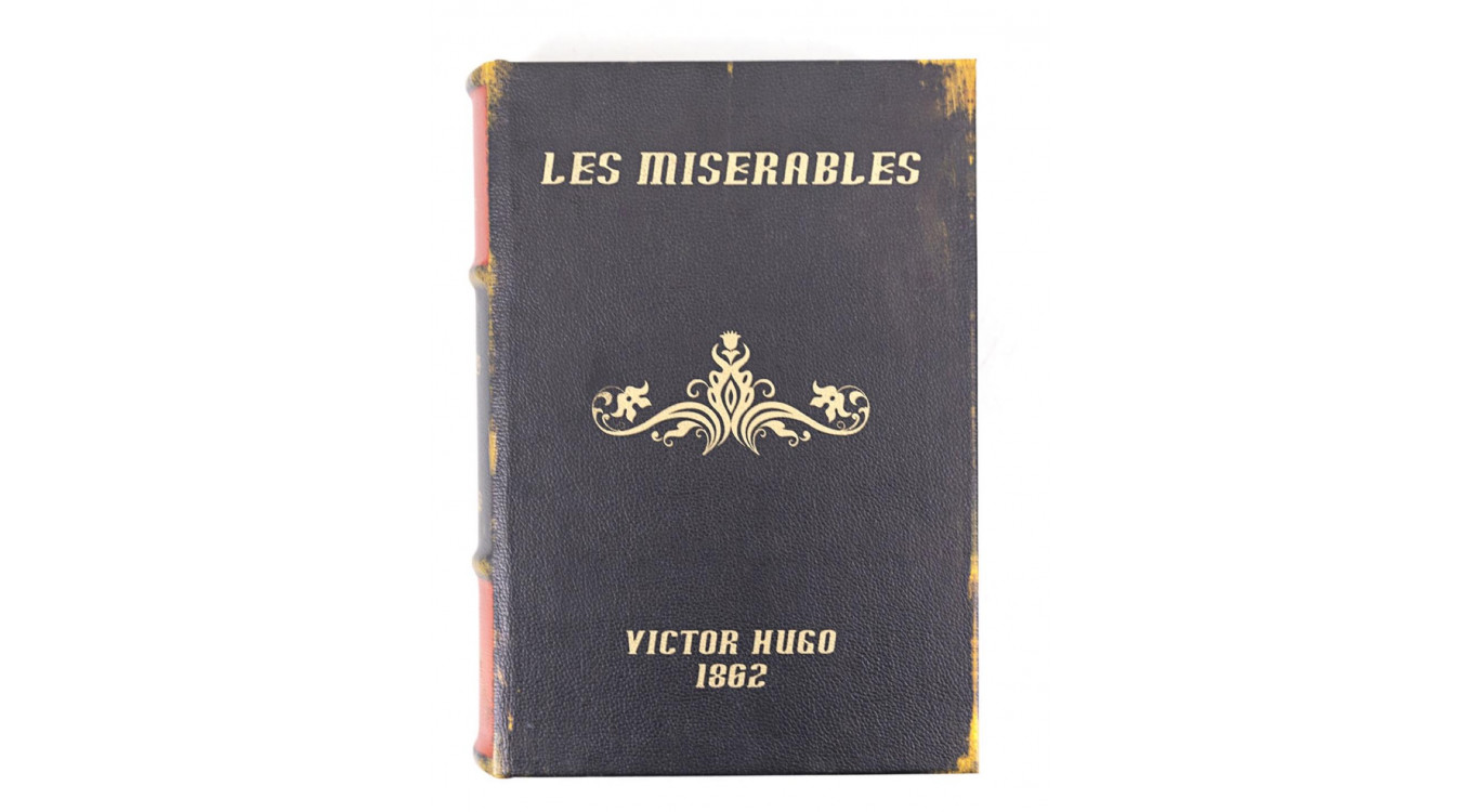 Livre Les Miserables Carton Similicuir Marron 19x7x27cm