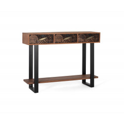 Console 3 Tiroirs Bois Fer Marron 120x35x91cm