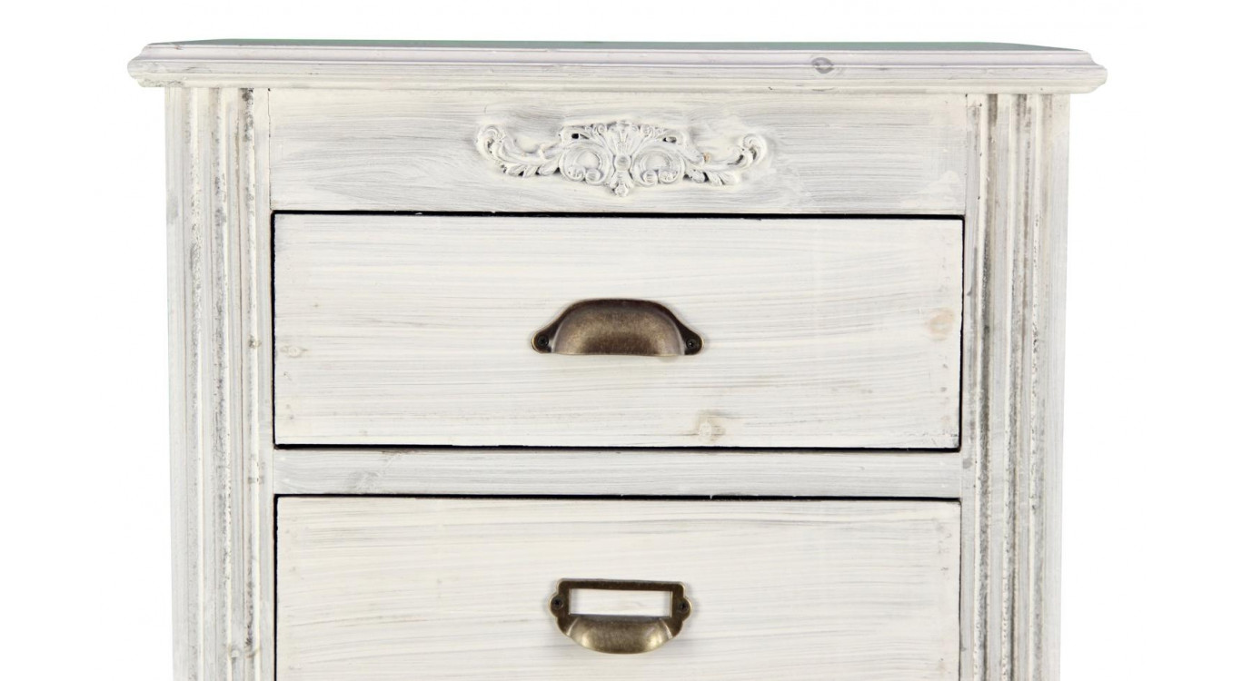 Meuble Semainier Chiffonnier Grainetier Bois Cerusé Blanc 8 Tiroirs 54.5x33x146.5cm