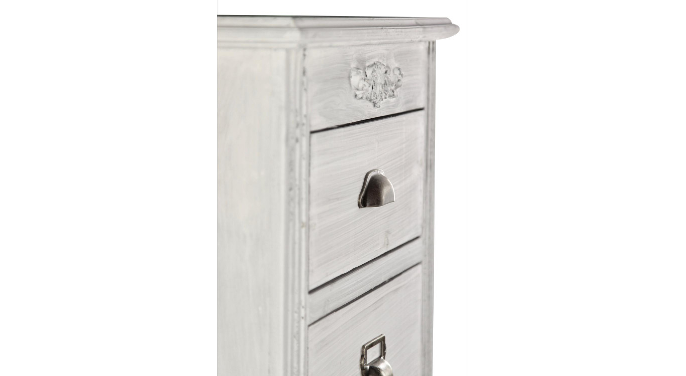 Meuble Semainier Chiffonnier Grainetier Bois Cerusé Blanc 8 Tiroirs 54.5x33x146.5cm