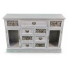 Meuble Bas Rangement Bois Cerusé Blanc 9 Tiroirs 124.5x34x82cm