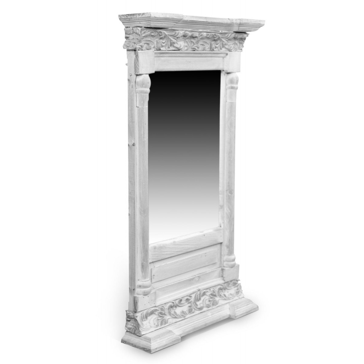 Miroir Ancien Rectangulaire Vertical Bois Cerusé Blanc 42x10x75cm