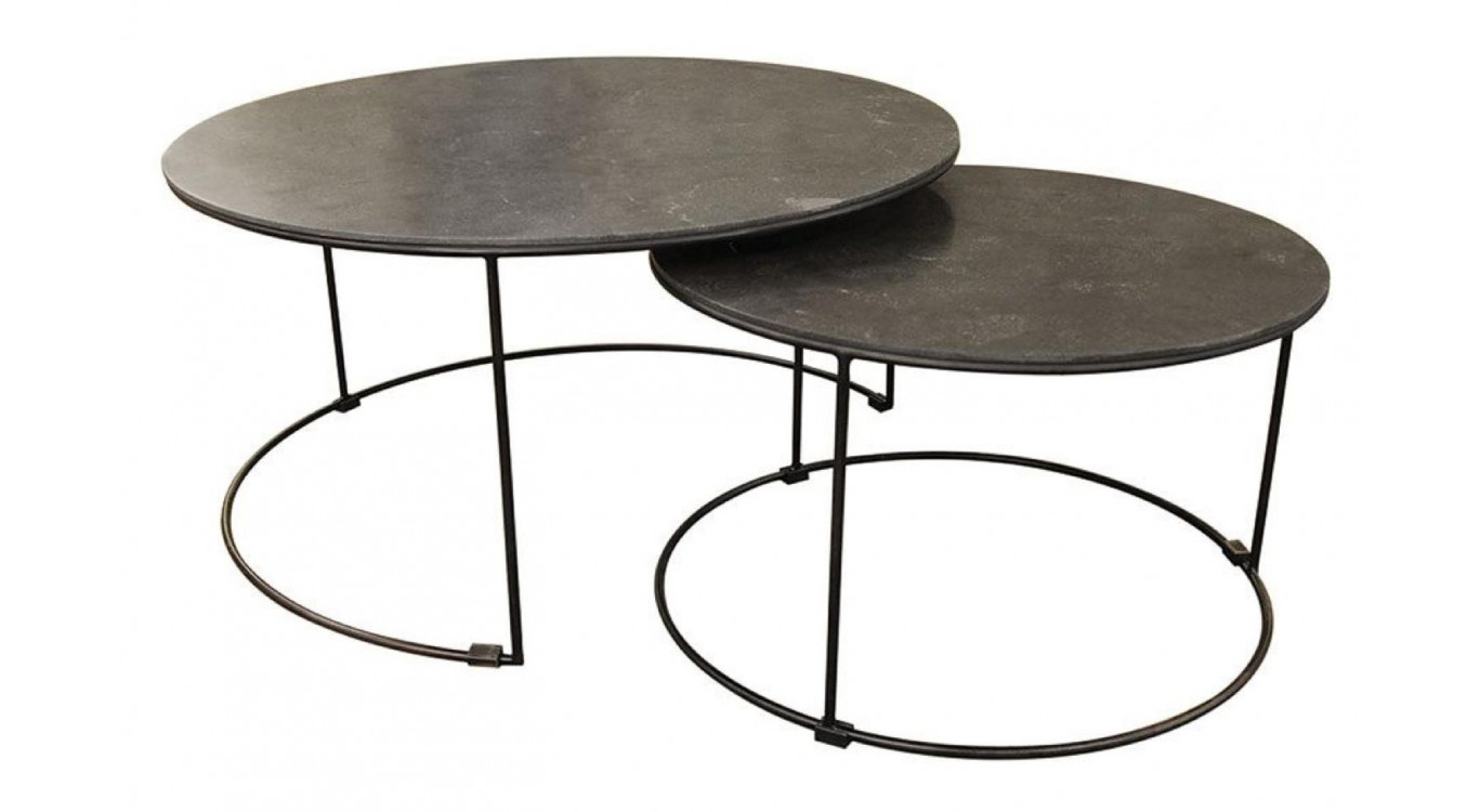 Tables Basses Gigognes Rondes Plateau Pierre Bleue (Lot De 2)