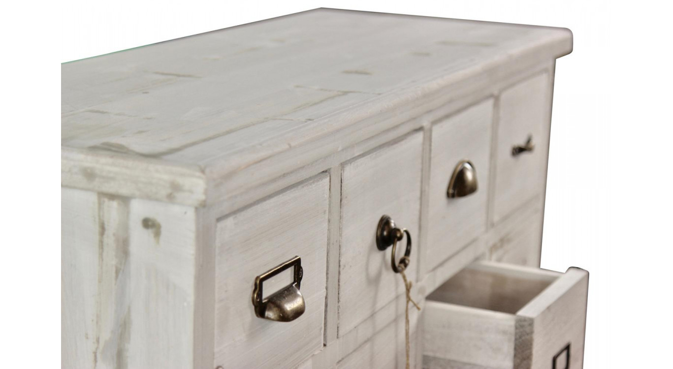 Meuble Semainier Chiffonnier Grainetier Bois Cerusé Blanc 18 Tiroirs 92x34.5x99cm