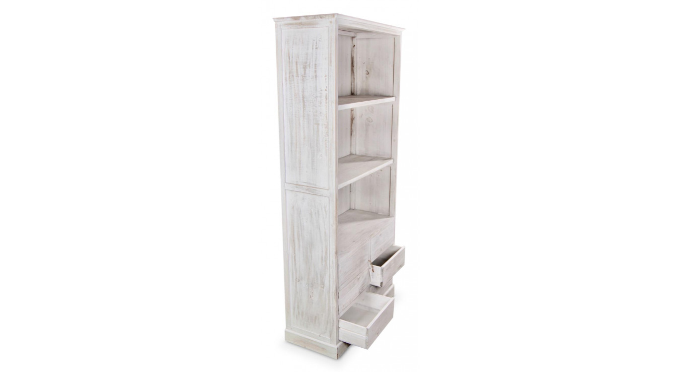 Buffet Vaisselier Rangement Bois 6 Tiroirs Cerusé Blanc Nu 78x34x168cm