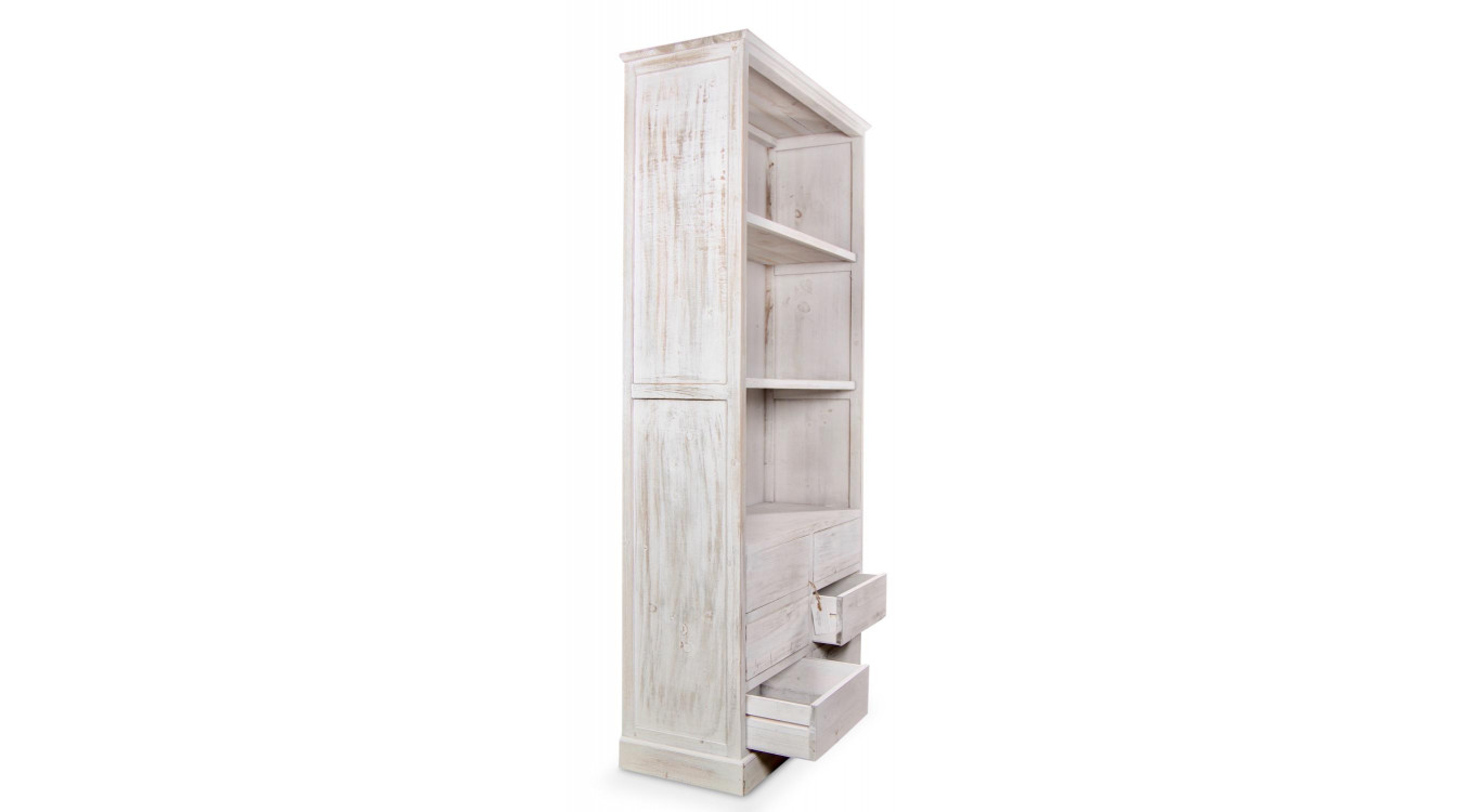 Buffet Vaisselier Rangement Bois 6 Tiroirs Cerusé Blanc Nu 78x34x168cm