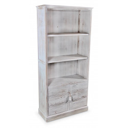 Buffet Vaisselier Rangement Bois 6 Tiroirs Cerusé Blanc Nu 78x34x168cm