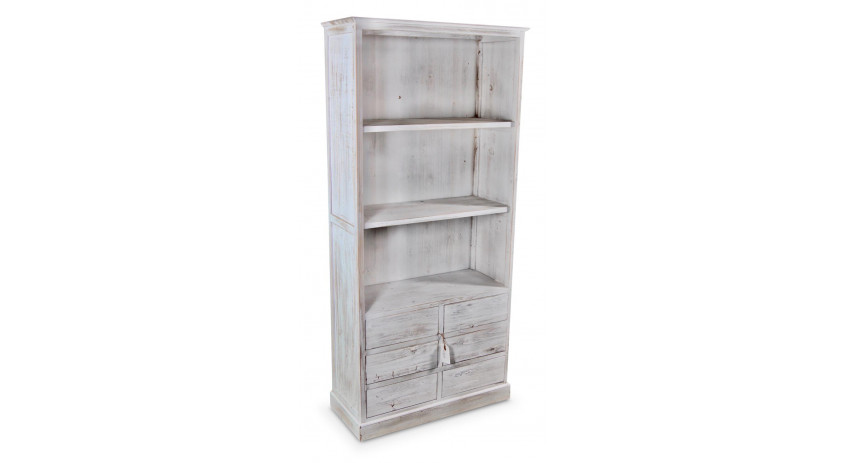 Buffet Vaisselier Rangement Bois 6 Tiroirs Cerusé Blanc Nu 78x34x168cm