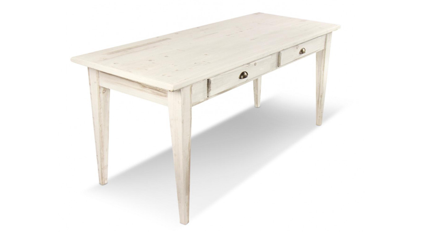 Table à Manger Bois 4 Tiroirs Cerusé Blanc 180x71x79.5cm