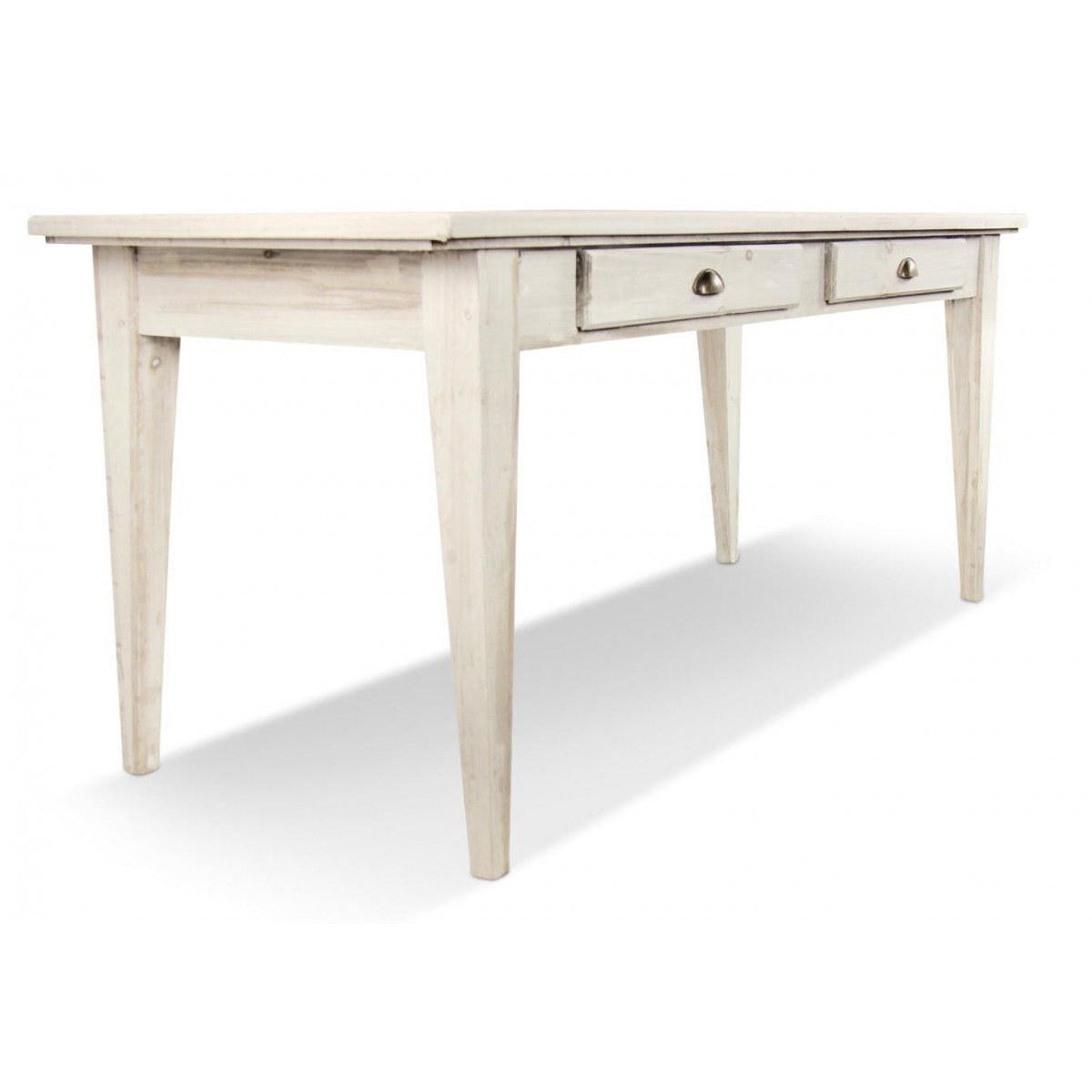 Table à Manger Bois 4 Tiroirs Cerusé Blanc 180x71x79.5cm