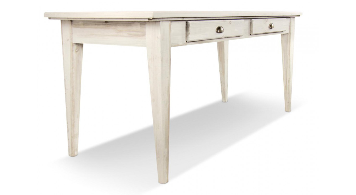 Table à Manger Bois 4 Tiroirs Cerusé Blanc 180x71x79.5cm