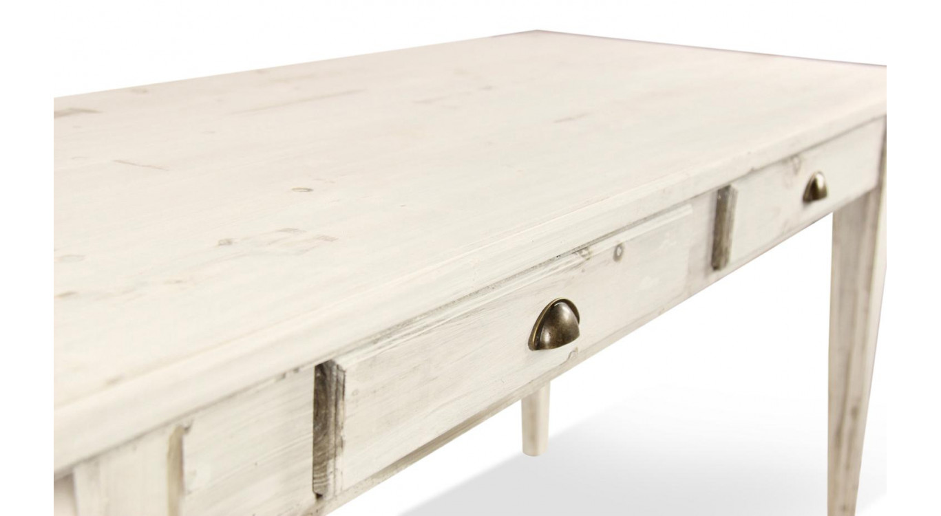 Table à Manger Bois 4 Tiroirs Cerusé Blanc 180x71x79.5cm