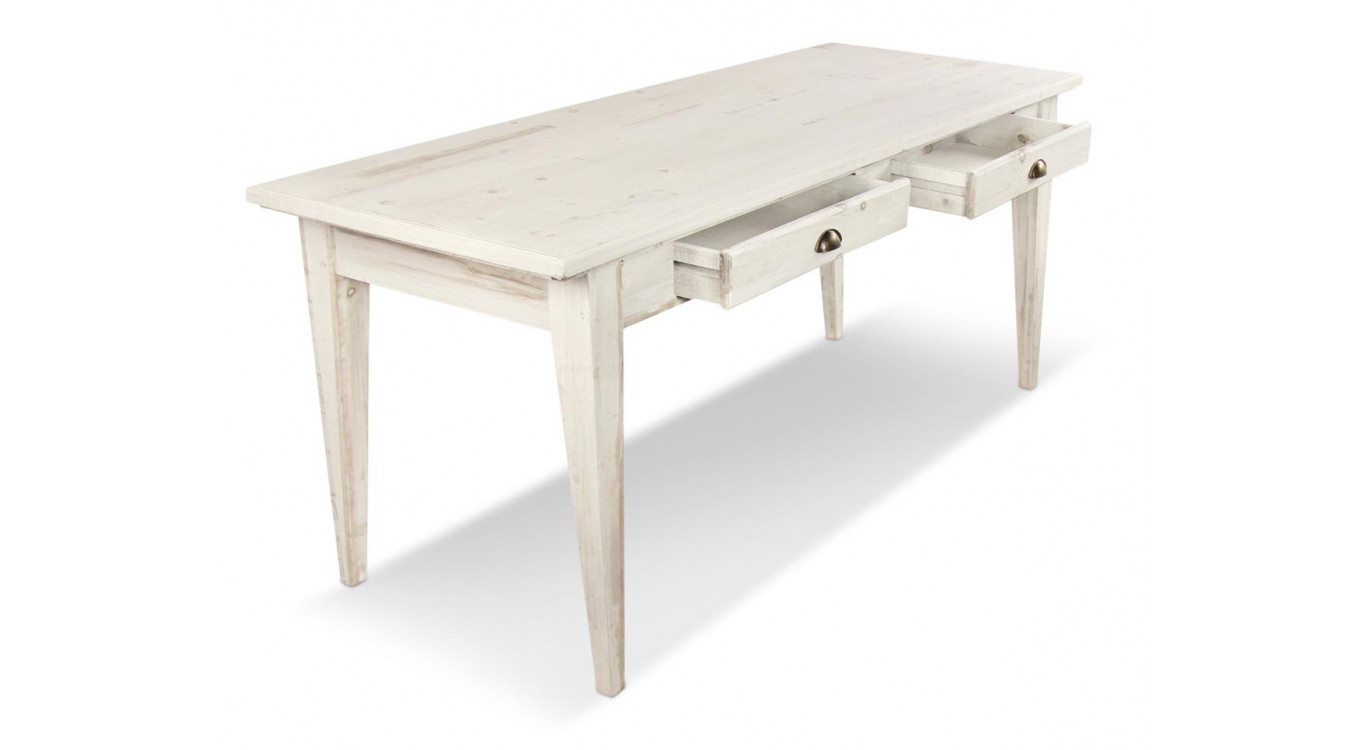 Table à Manger Bois 4 Tiroirs Cerusé Blanc 180x71x79.5cm