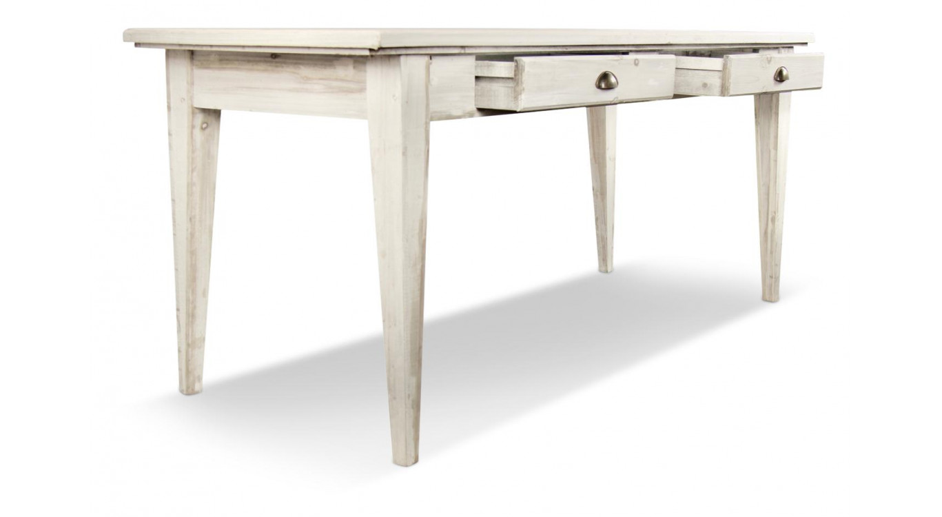 Table à Manger Bois 4 Tiroirs Cerusé Blanc 180x71x79.5cm