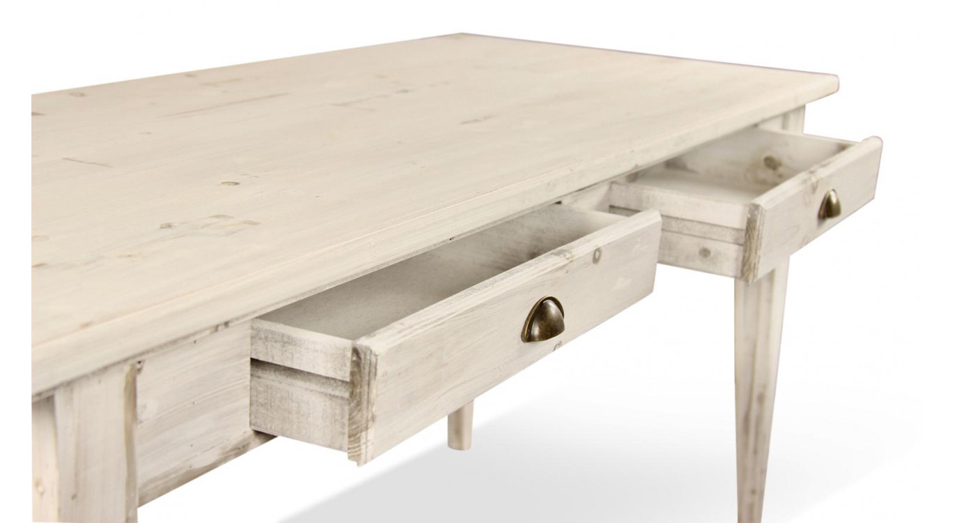 Table à Manger Bois 4 Tiroirs Cerusé Blanc 180x71x79.5cm