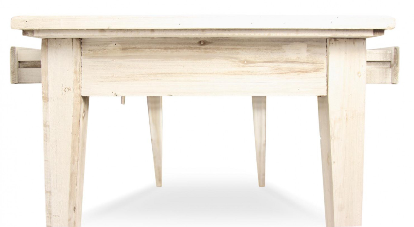 Table à Manger Bois 4 Tiroirs Cerusé Blanc 180x71x79.5cm