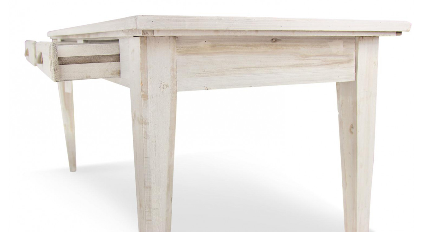 Table à Manger Bois 4 Tiroirs Cerusé Blanc 180x71x79.5cm