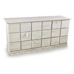 Wochenschrank Chiffonnier Grainetier Bois 18 Schubladen Cerusé Blanc Nu 170x50x83cm