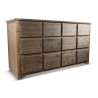 Credenza a 12 cassetti in legno nudo 167x54x91cm