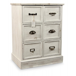 Meuble Semainier Chiffonnier Grainetier Bois 6 Tiroirs Cerusé Blanc 58x40.5x76cm