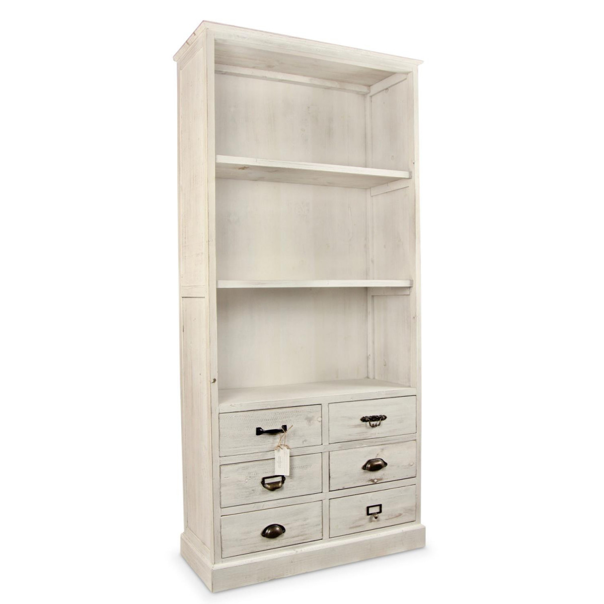 Buffet Vaisselier Rangement Bois 6 Tiroirs Cerusé Blanc 78x34x168cm