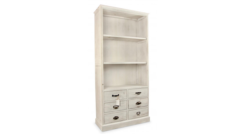 Buffet Vaisselier Rangement Bois 6 Tiroirs Cerusé Blanc 78x34x168cm