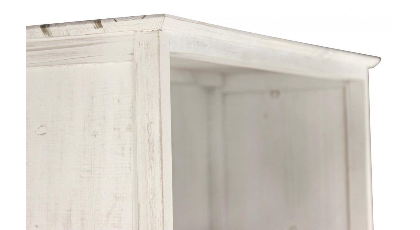 Buffet Vaisselier Rangement Bois 6 Tiroirs Cerusé Blanc 78x34x168cm