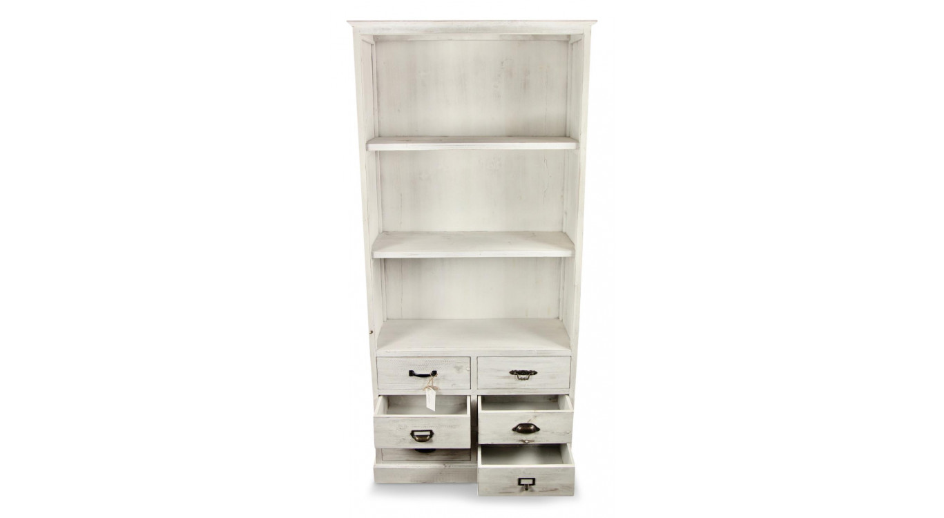 Buffet Vaisselier Rangement Bois 6 Tiroirs Cerusé Blanc 78x34x168cm