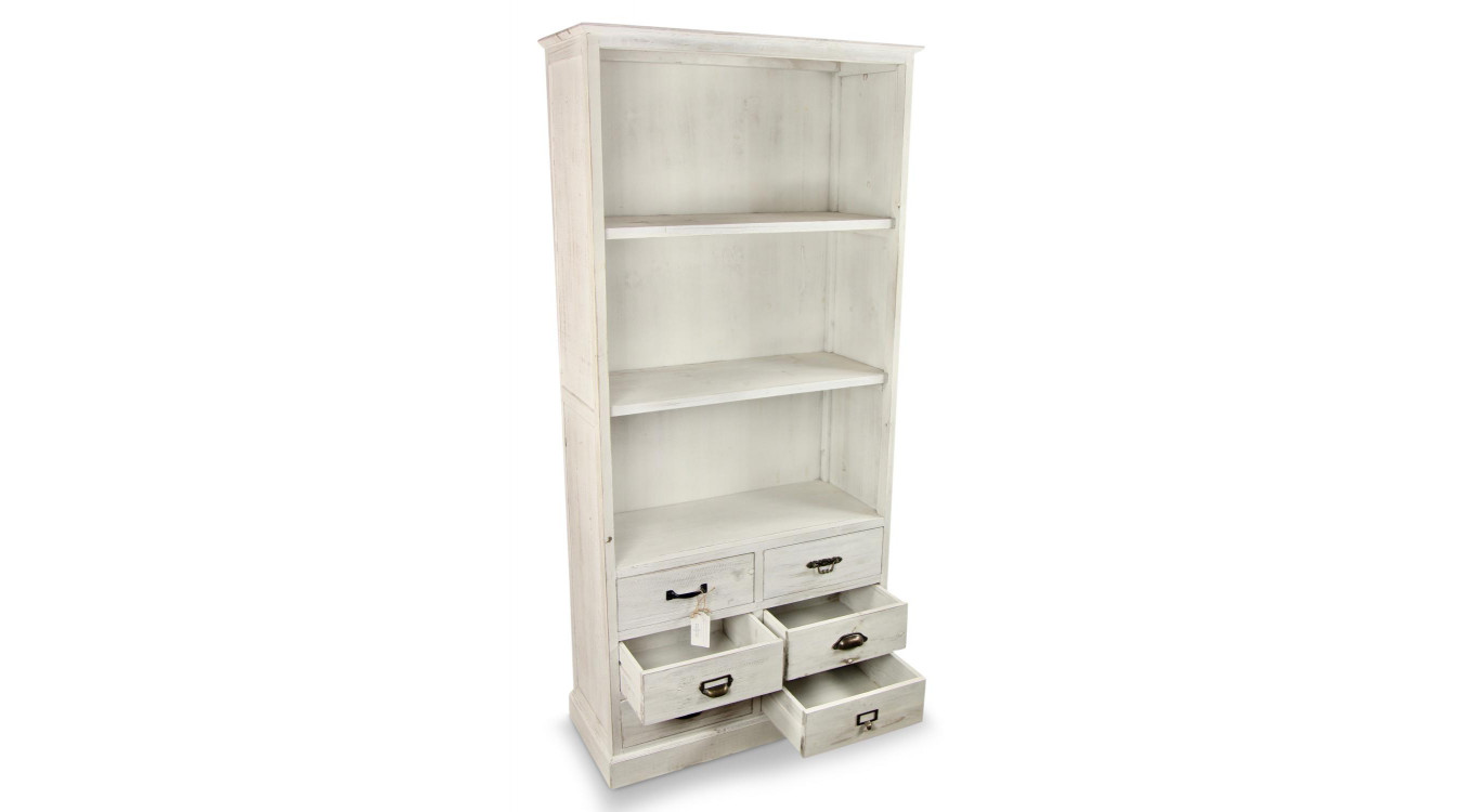 Buffet Vaisselier Rangement Bois 6 Tiroirs Cerusé Blanc 78x34x168cm