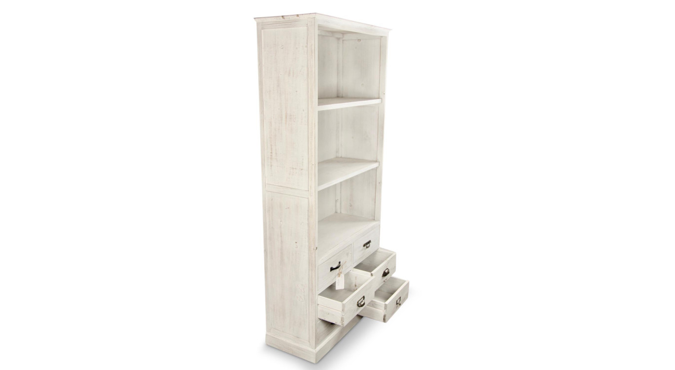 Buffet Vaisselier Rangement Bois 6 Tiroirs Cerusé Blanc 78x34x168cm