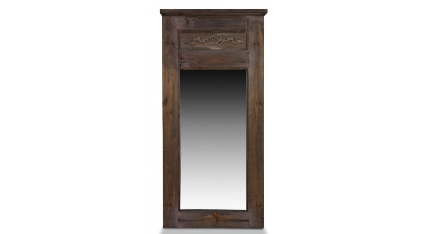 Grand Miroir Ancien Rectangulaire Vertical Bois 58x4x118cm