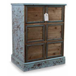 Meuble Semainier Chiffonnier Grainetier Bois 6 Tiroirs Bleu Vieilli Nu 58x40.5x76cm